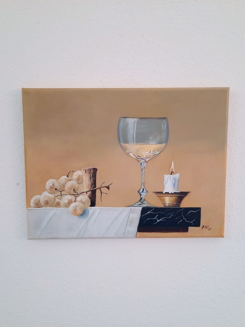 Beautiful Still Life Canvass Wall Oil Painting_tan/black/white_Handmade OOAK